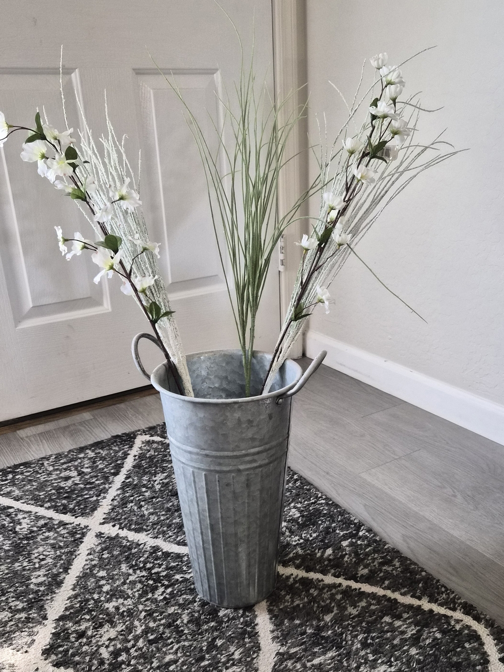 Tall Galvanized Metal Floor Vase in Gray